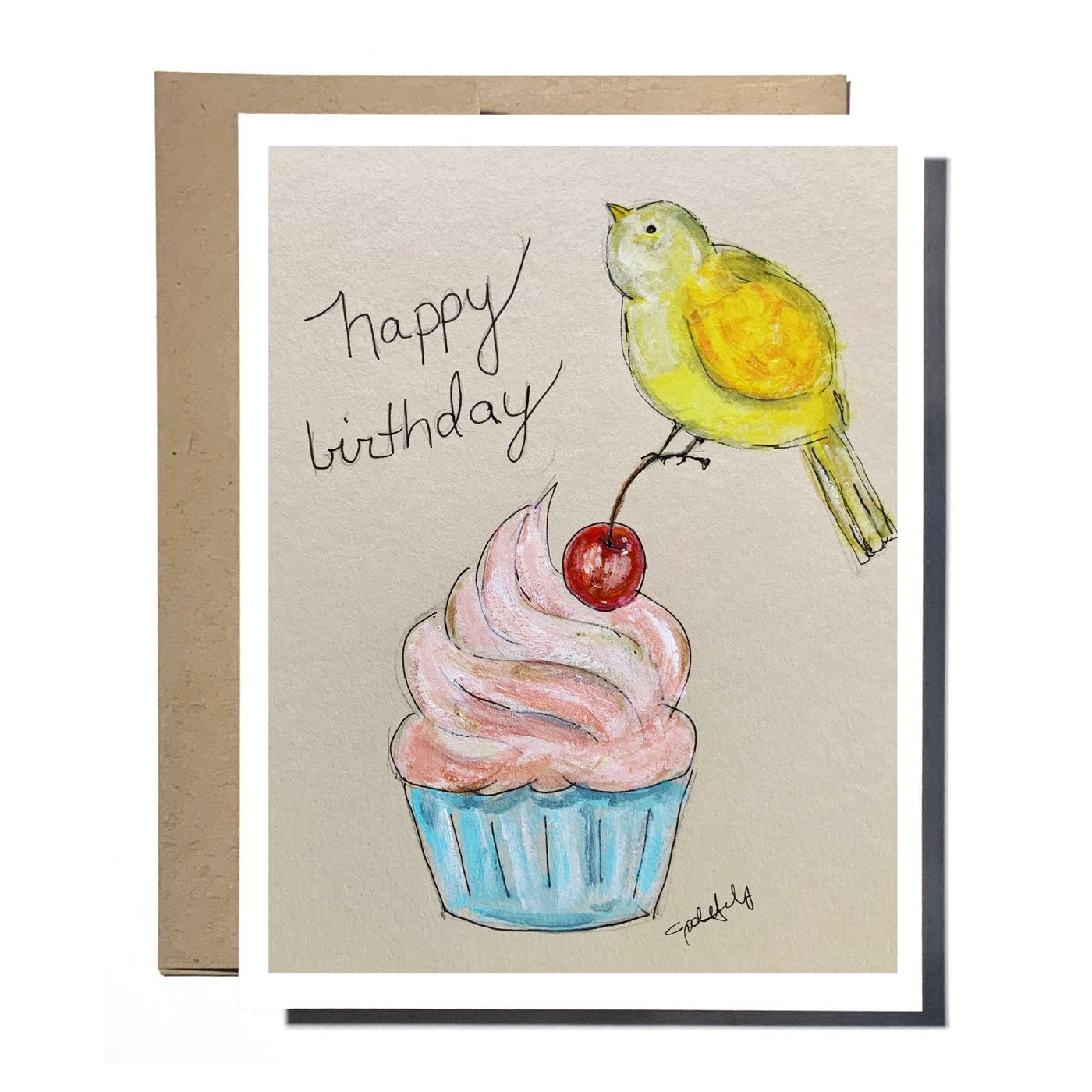 happy birthday cupcake bird