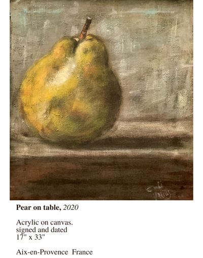 Pear on table